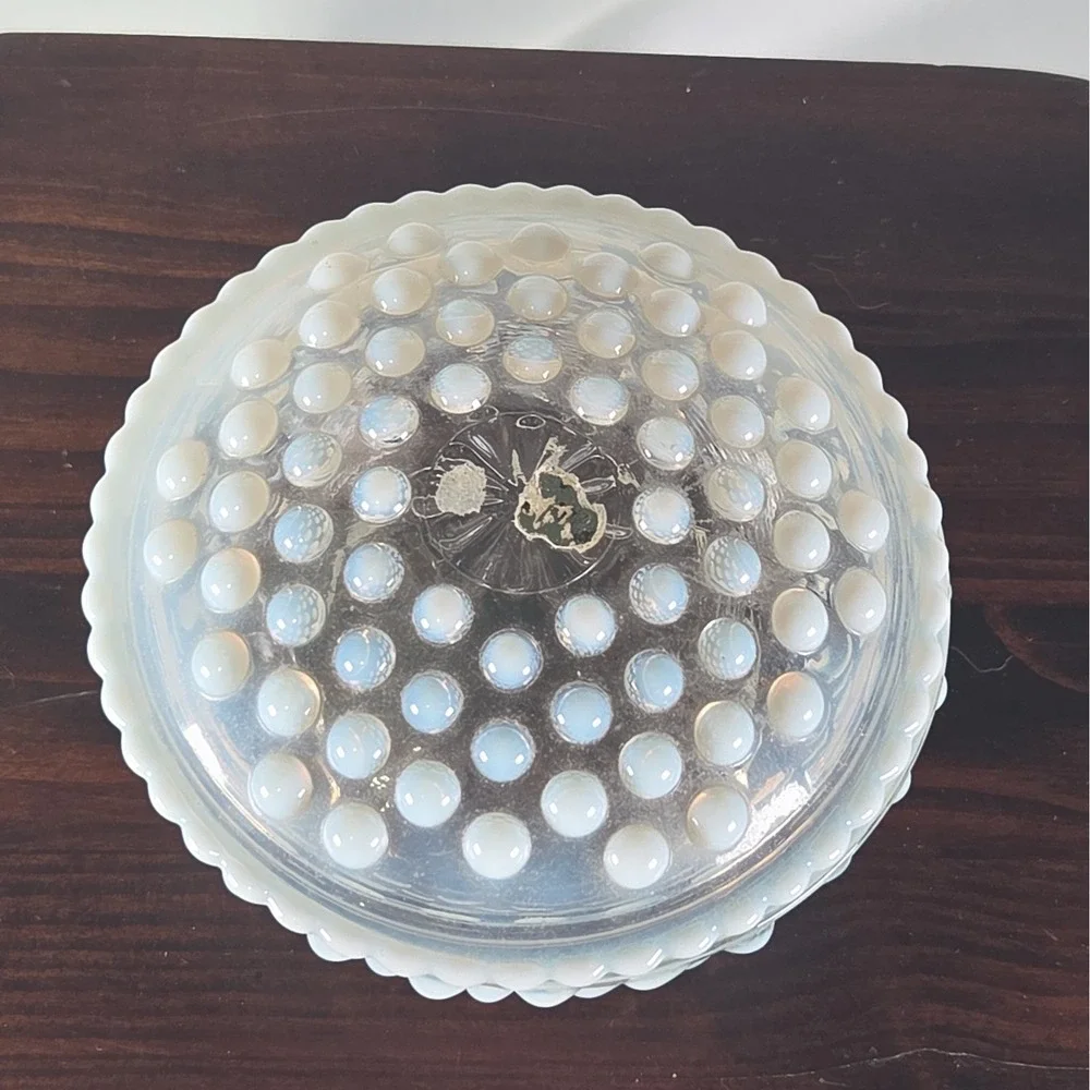 Fenton Moonstone Opalescent Hobnail Glass Lidded Trinket Candy Dish 4